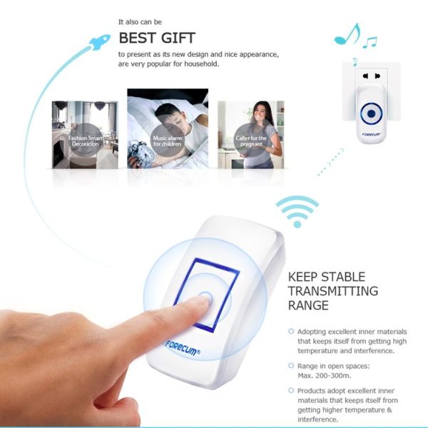 Forecum 8 Wireless Smart Home Doorbell with Single Receiver, Remote Control Distance: 200m (Open Air), EU Plug - Image 12