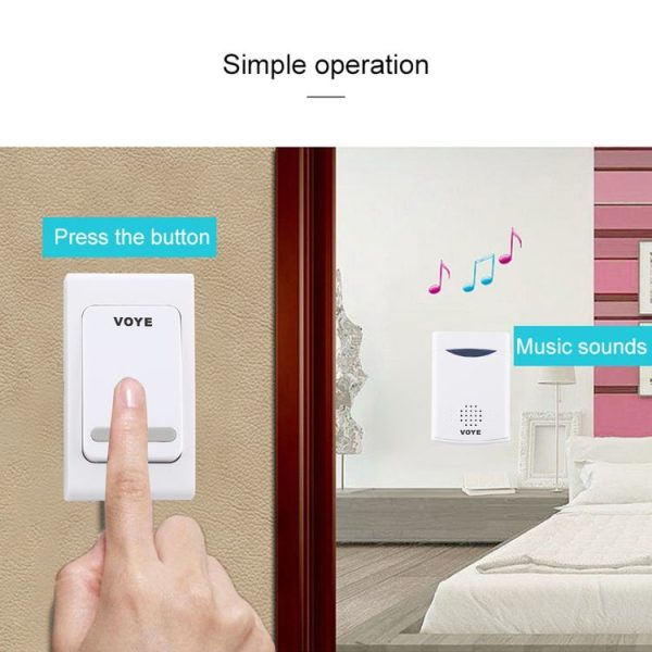 VOYE V006B Home Music Remote Control Wireless Doorbell with 38 Polyphony Sounds (White) - Image 9