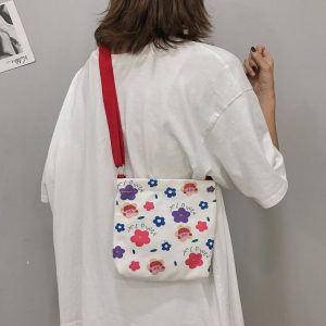 Cartoon Flower Pattern Canvas Single Shoulder Bag Handbag Messenger Bag (Color: Red Size: OneSize)