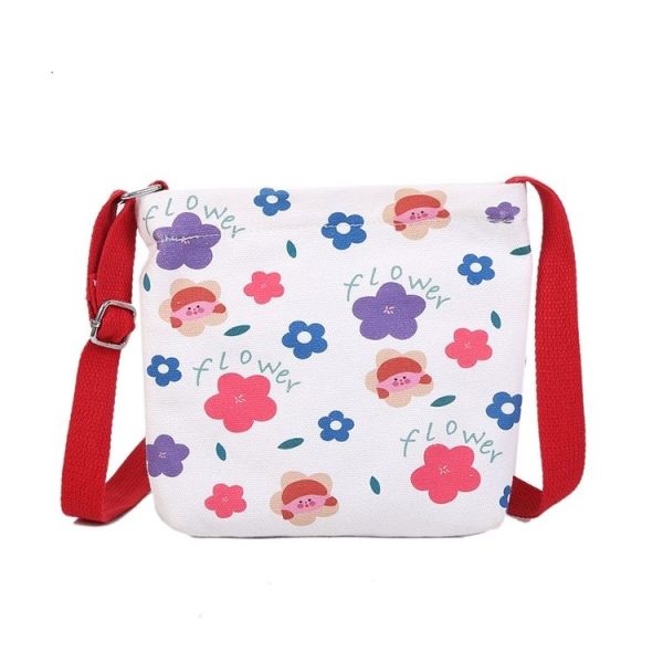 Cartoon Flower Pattern Canvas Single Shoulder Bag Handbag Messenger Bag (Color: Red Size: OneSize) - Image 2