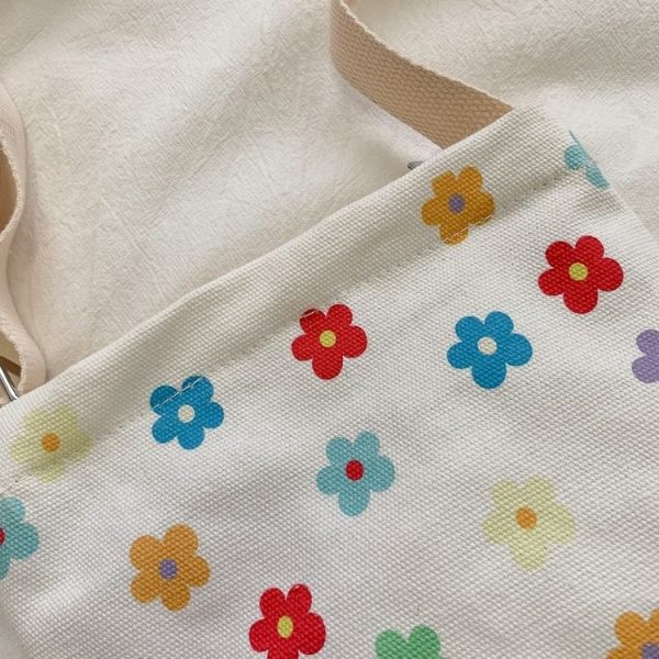 Cartoon Flower Pattern Canvas Single Shoulder Bag Handbag Messenger Bag (Color: Red Size: OneSize) - Image 4