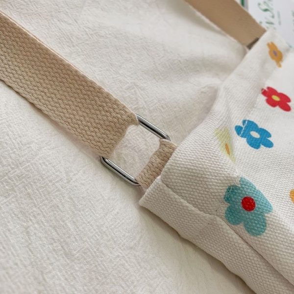 Cartoon Flower Pattern Canvas Single Shoulder Bag Handbag Messenger Bag (Color: Red Size: OneSize) - Image 5