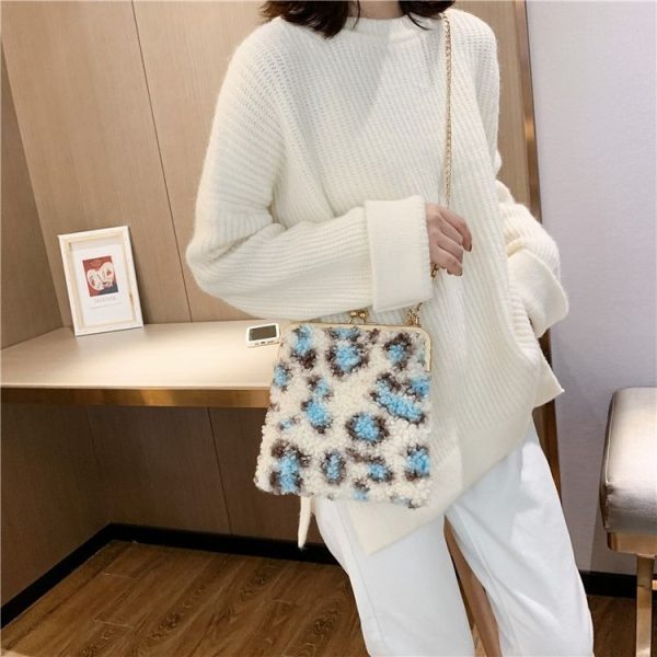 Fashion Wool Coating Chain Strap Single Shoulder Bag Handbag Messenger Bag (Color: Blue Size: OneSize)