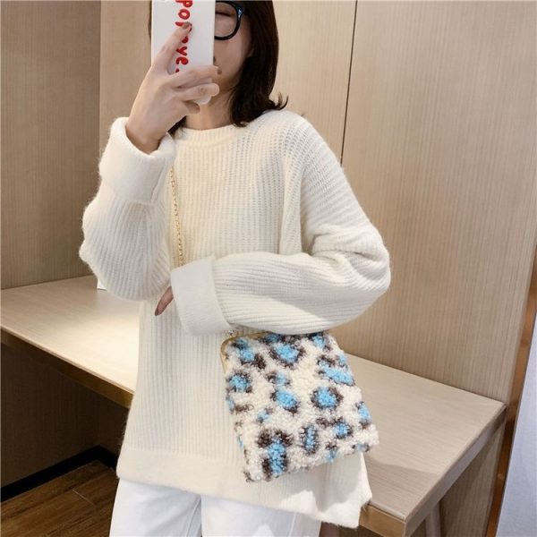 Fashion Wool Coating Chain Strap Single Shoulder Bag Handbag Messenger Bag (Color: Blue Size: OneSize) - Image 3