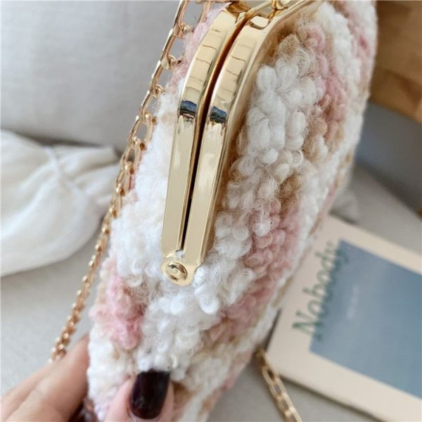Fashion Wool Coating Chain Strap Single Shoulder Bag Handbag Messenger Bag (Color: Blue Size: OneSize) - Image 6