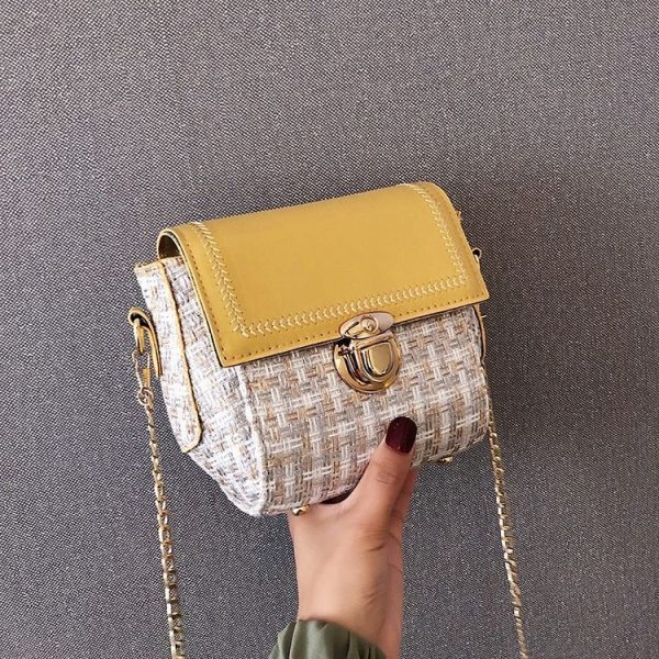 Straw PU Leather Single Shoulder Bag Ladies Handbag (Color: Yellow Size: OneSize)