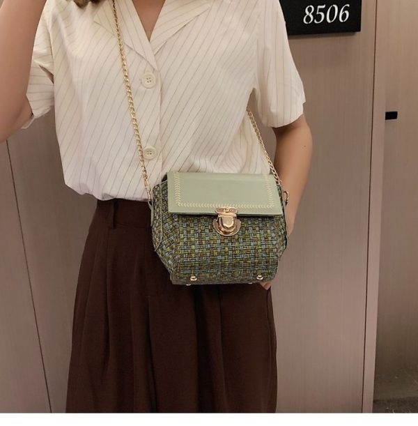 Straw PU Leather Single Shoulder Bag Ladies Handbag (Color: Yellow Size: OneSize) - Image 3
