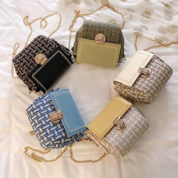 Straw PU Leather Single Shoulder Bag Ladies Handbag (Color: Yellow Size: OneSize) - Image 5