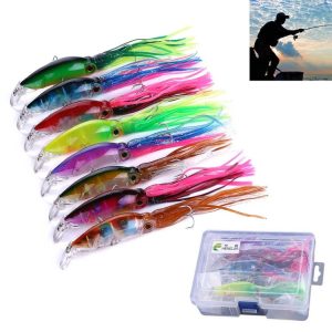 HENGJIA JIZ002 10cm / 16.6g 8 PCS Big Octopus Squid Shaped Hard Baits Long Shot Fishing Lures Tackle Baits Fit Sea Fishing and Freshwater Fishing, Boxed